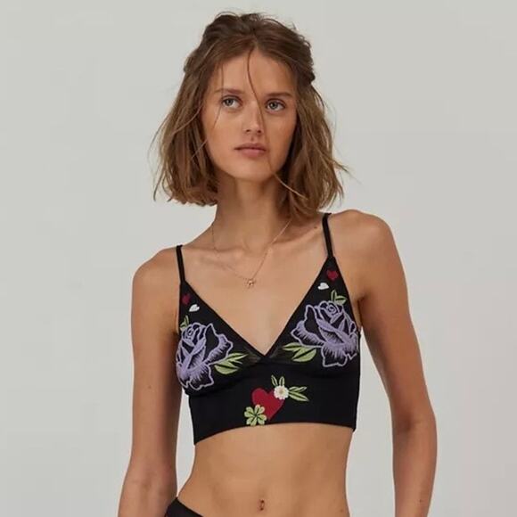 NEW Only Hearts M Bralette Black Mesh Aloha Honolulu Embroidered Crop Cami Roses - Picture 9 of 9